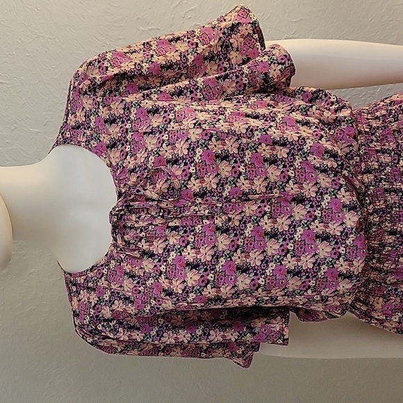 UMGEE Romantic Floral Smock Ruffle Metallic Blouson Mini Fairycore Dress - Picture 4 of 9